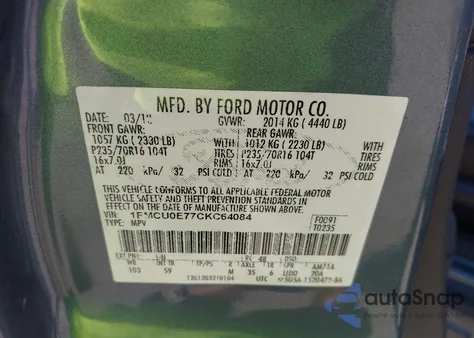 2012 Ford Escape Limited from USA, damaged, VIN 1FMCU0E77CKC64084
